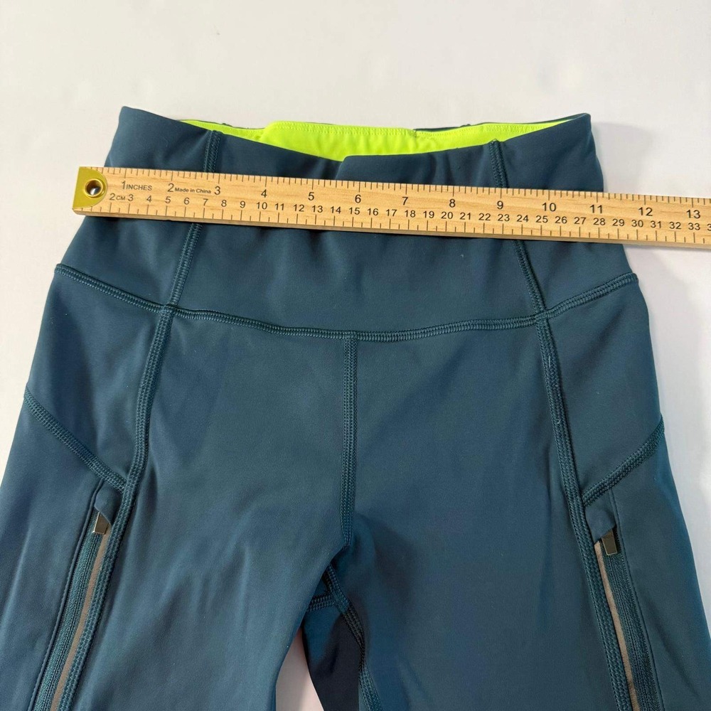Athleta Rainier Tight Teal Neon Yellow High Rise Leggings‎ Zip Pockets XXS - Picture 12 of 16